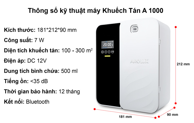 thông số kỹ thuật máy khuếch tán tinh dầu a 1000